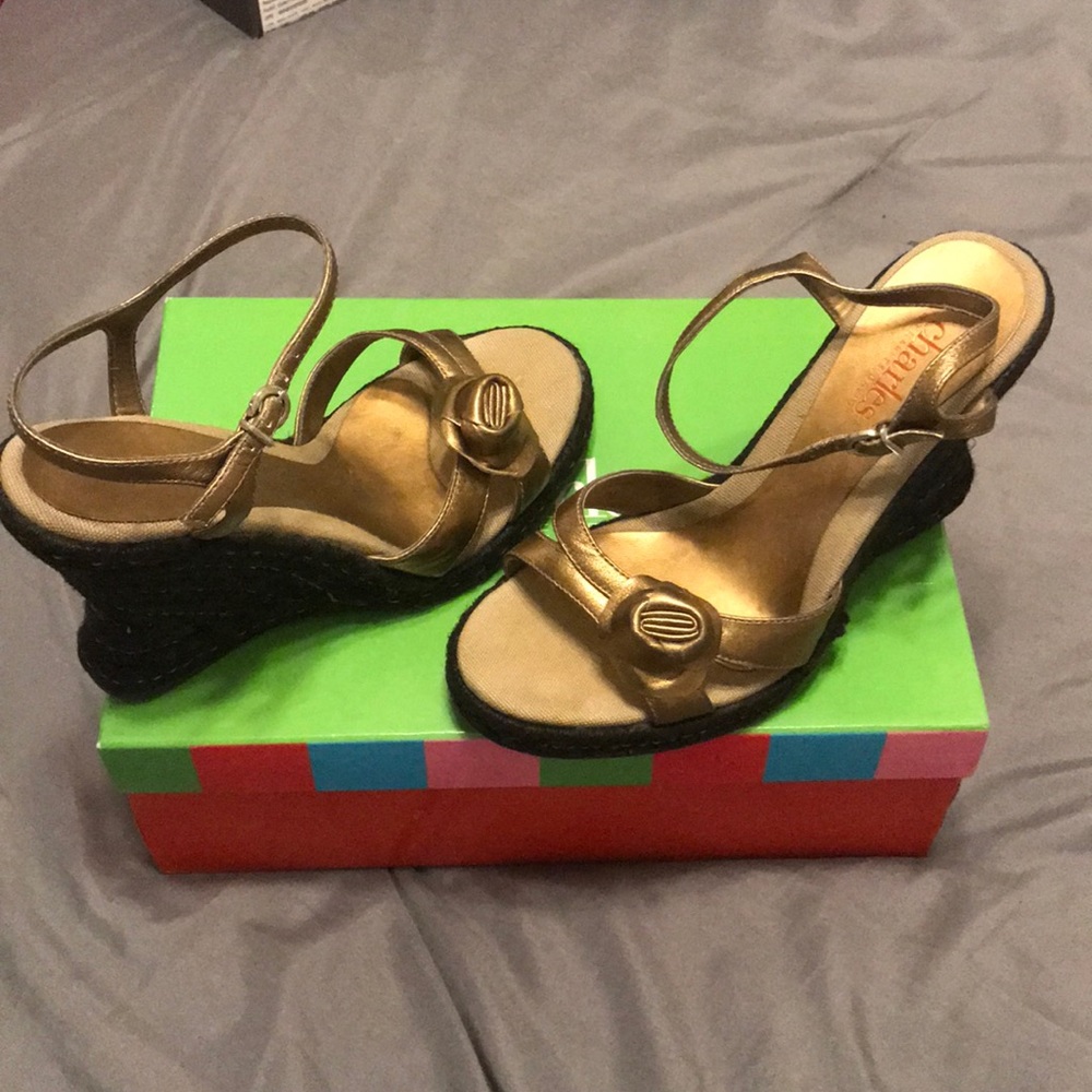 Wedged Bronze Leather sandals